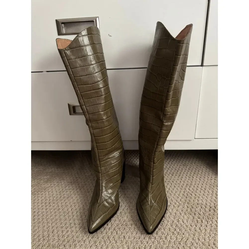 Schutz Leather Analeah croc embossed olive boots 9.5 - Picture 6 of 7